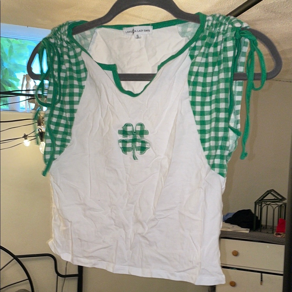 T.J.Maxx Green and White Shamrock Crop Top